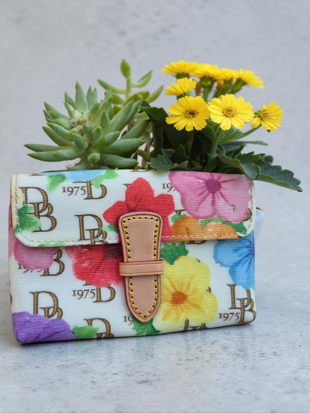 Dooney & Bourke Leather Janine DB75 Floral Wristlet Wallet - Picture 2 of 11
